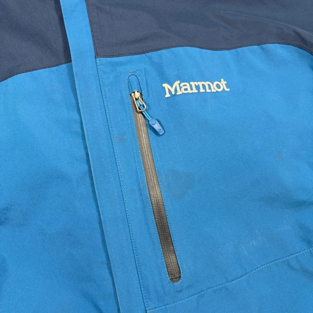 Marmot Minimalist Gore-Tex Jacket Mens Large Blue Hooded Waterproof Shell Coat